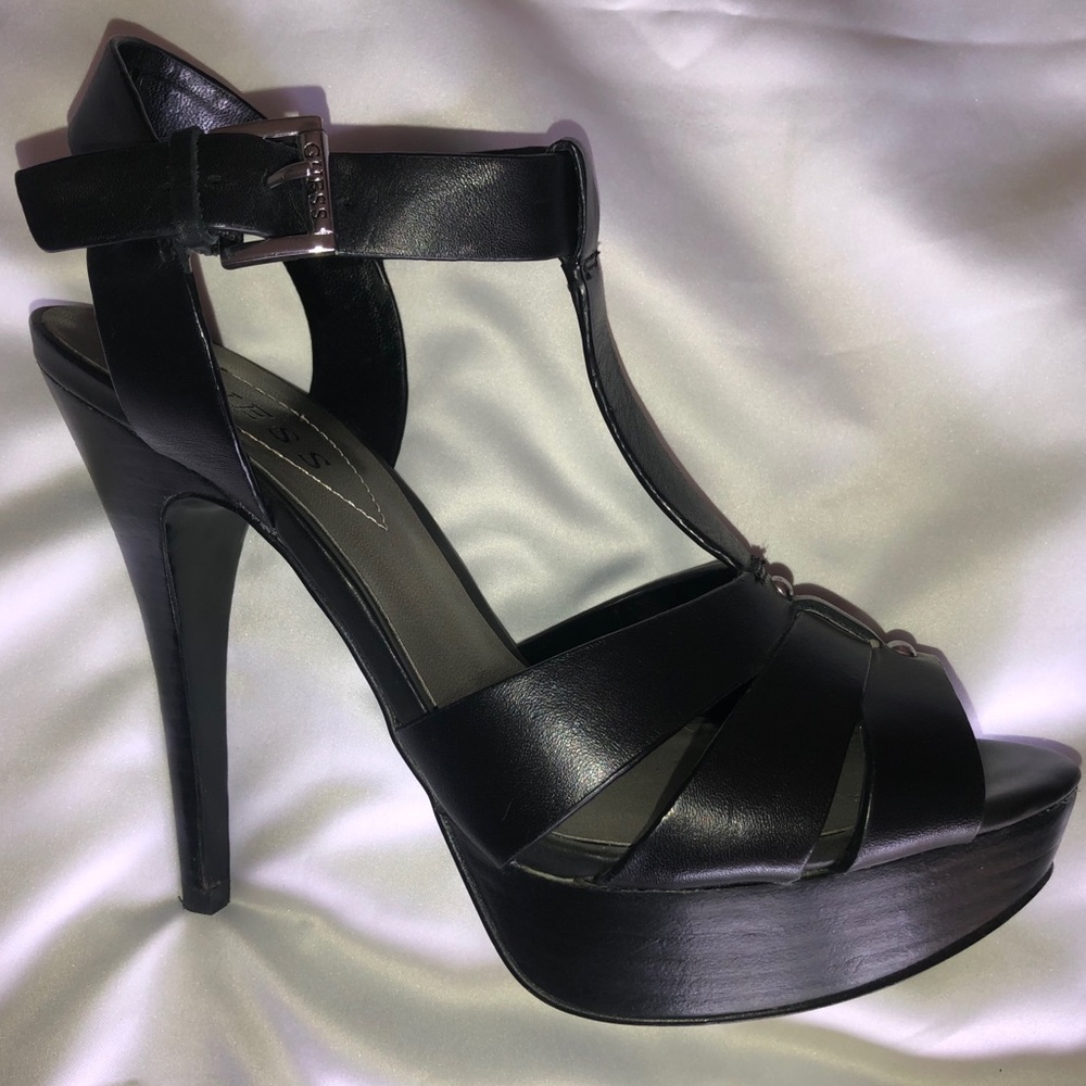 GUESS Black Leather platform Heels